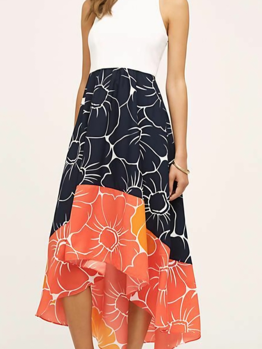 Anthropologie Hutch Peachy Mixed Media High Low Floral Maxi Dress Medium